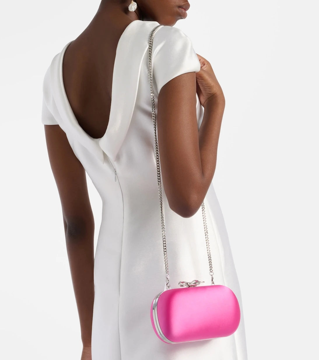 Self-Portrait - Bow embellished satin clutch