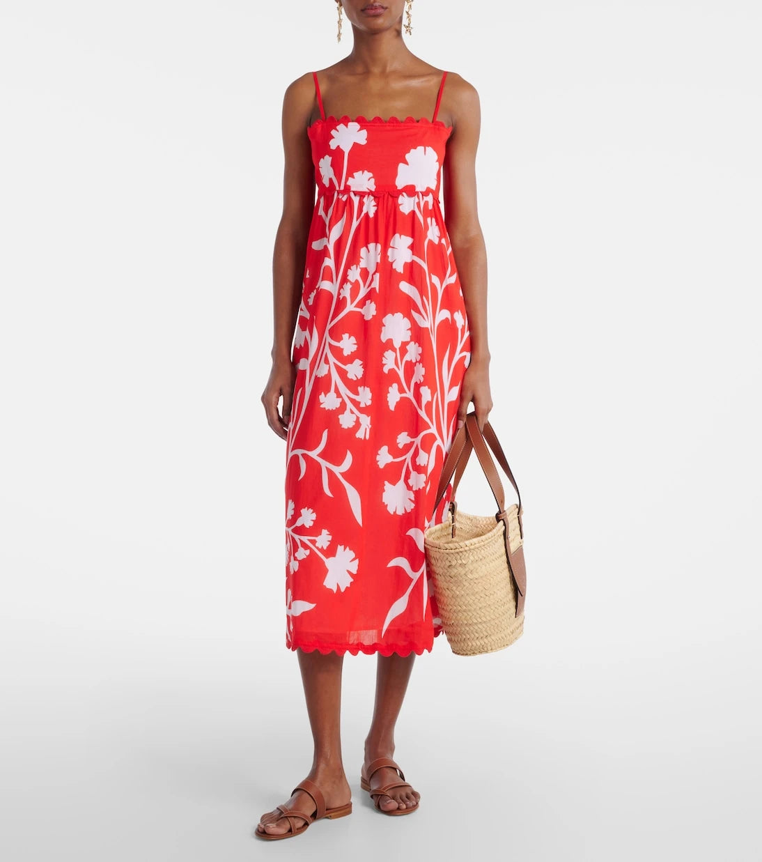 Juliet Dunn - Printed scalloped cotton midi dress
