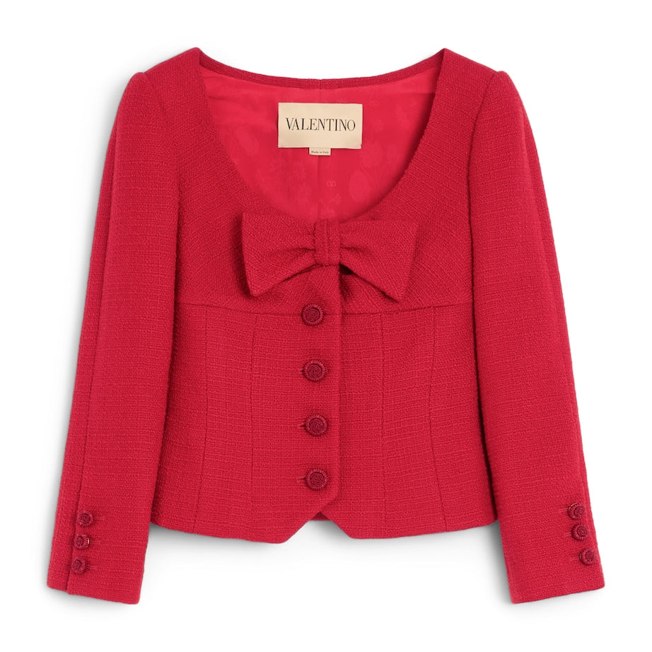 Valentino Red Virgin Wool-Blend Bow Blazer