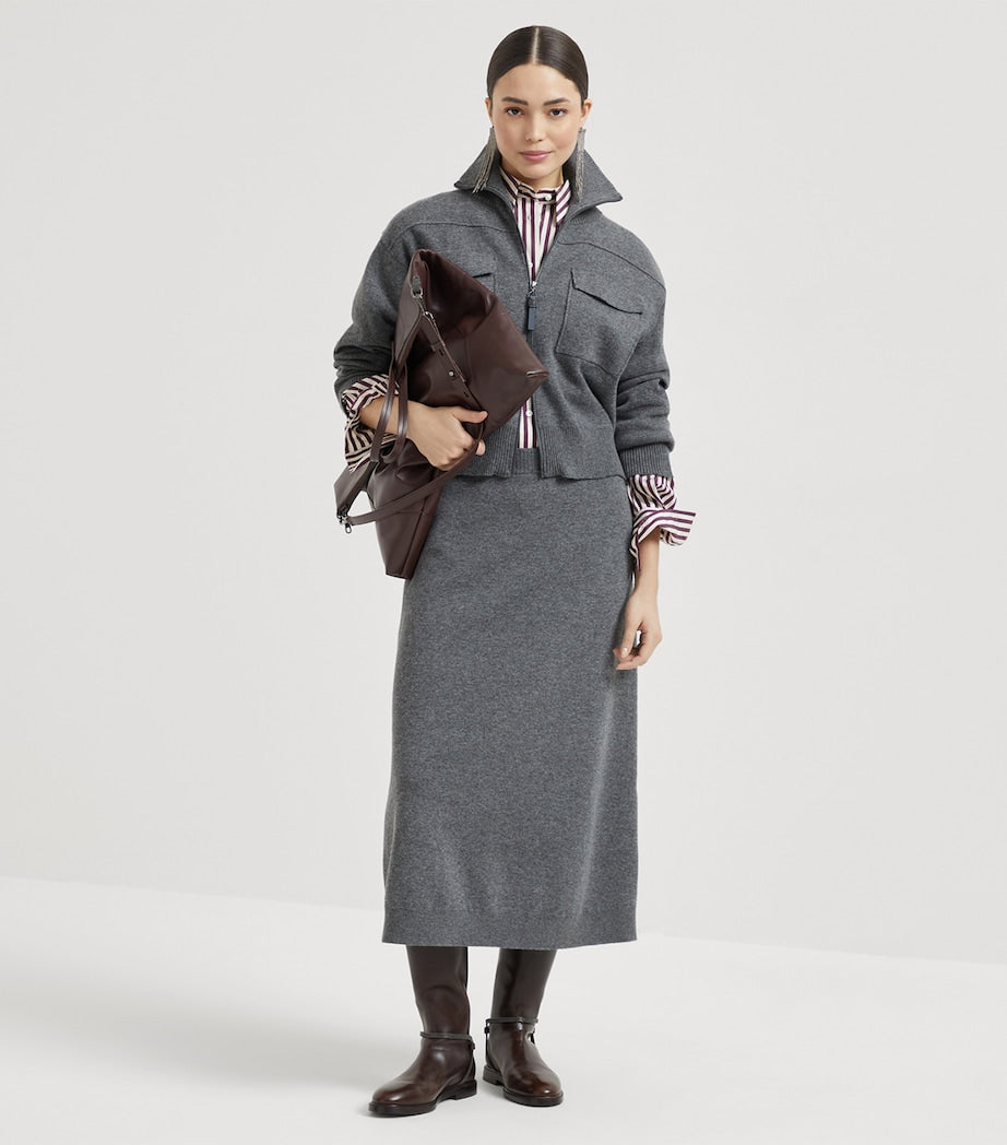 Cashmere Double-Knit Midi Skirt