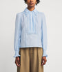 ME+EM Blue Silk-Cotton Lace-Trim Blouse