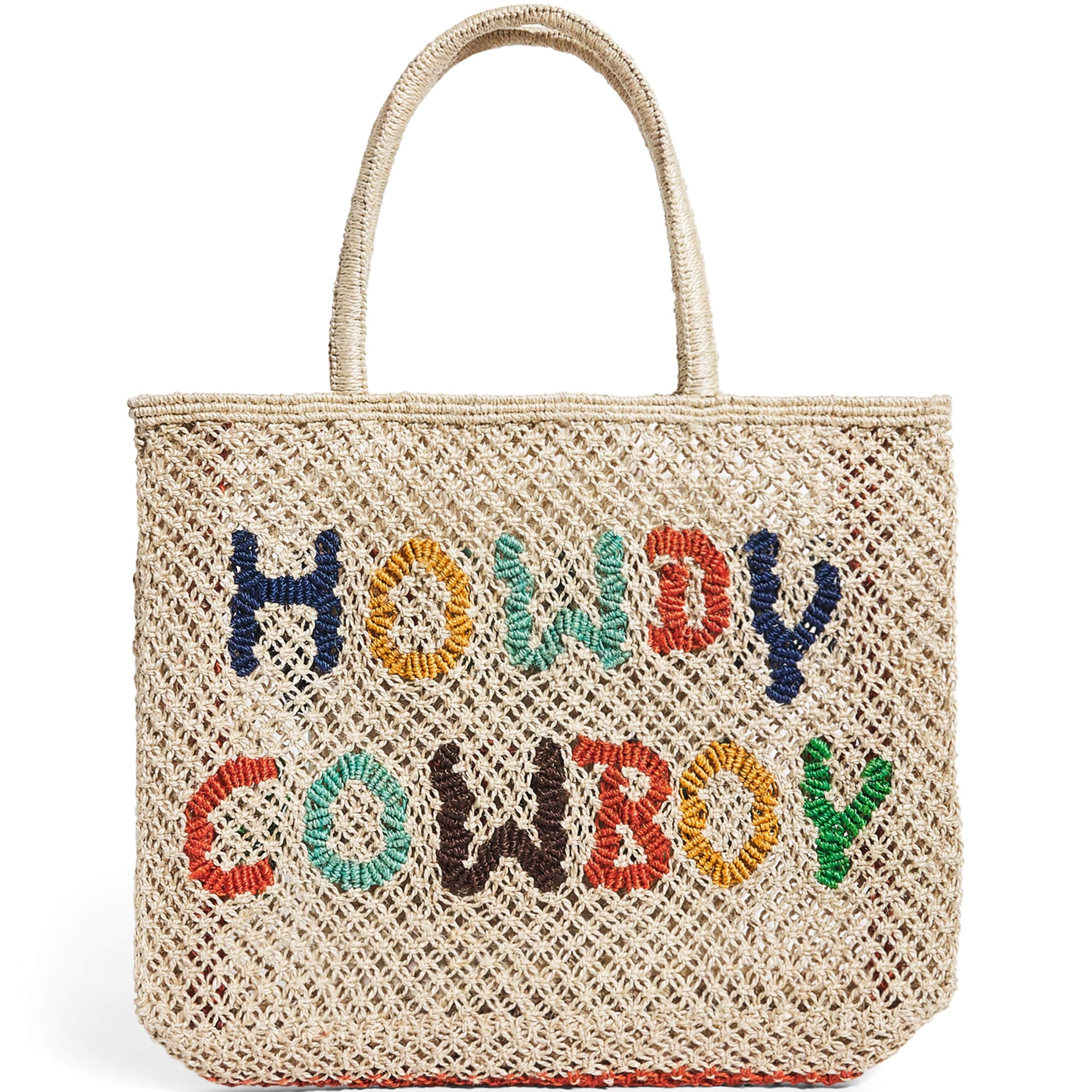 Multi Small Jute Howdy Cowboy Tote Bag