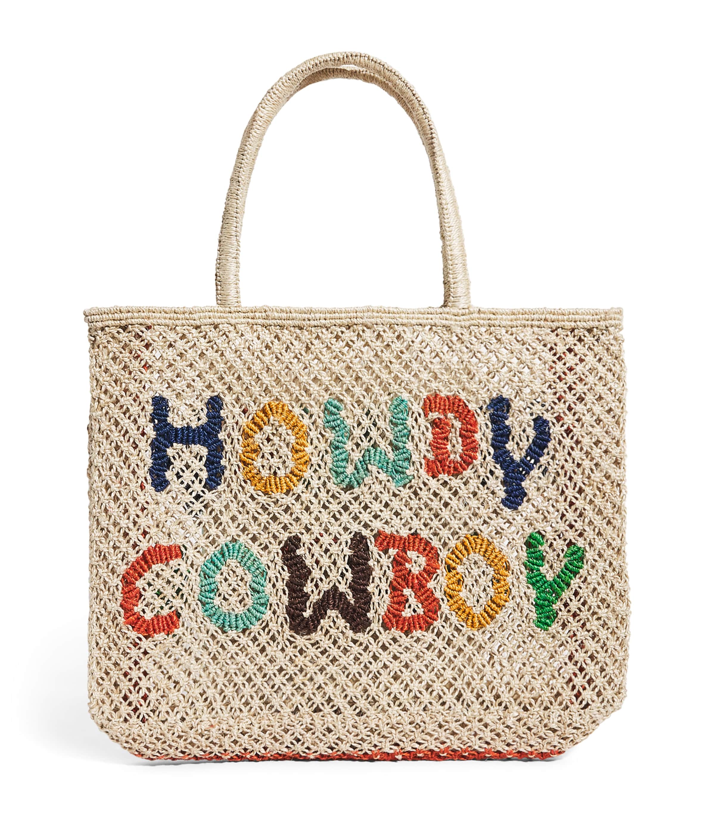 Multi Small Jute Howdy Cowboy Tote Bag