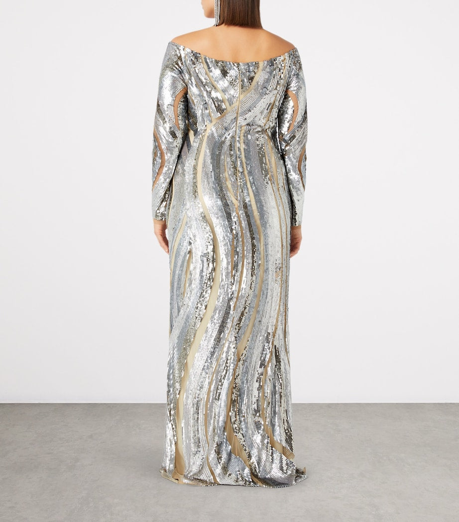 Marina Rinaldi Nude Tulle Embroidered Maxi Dress