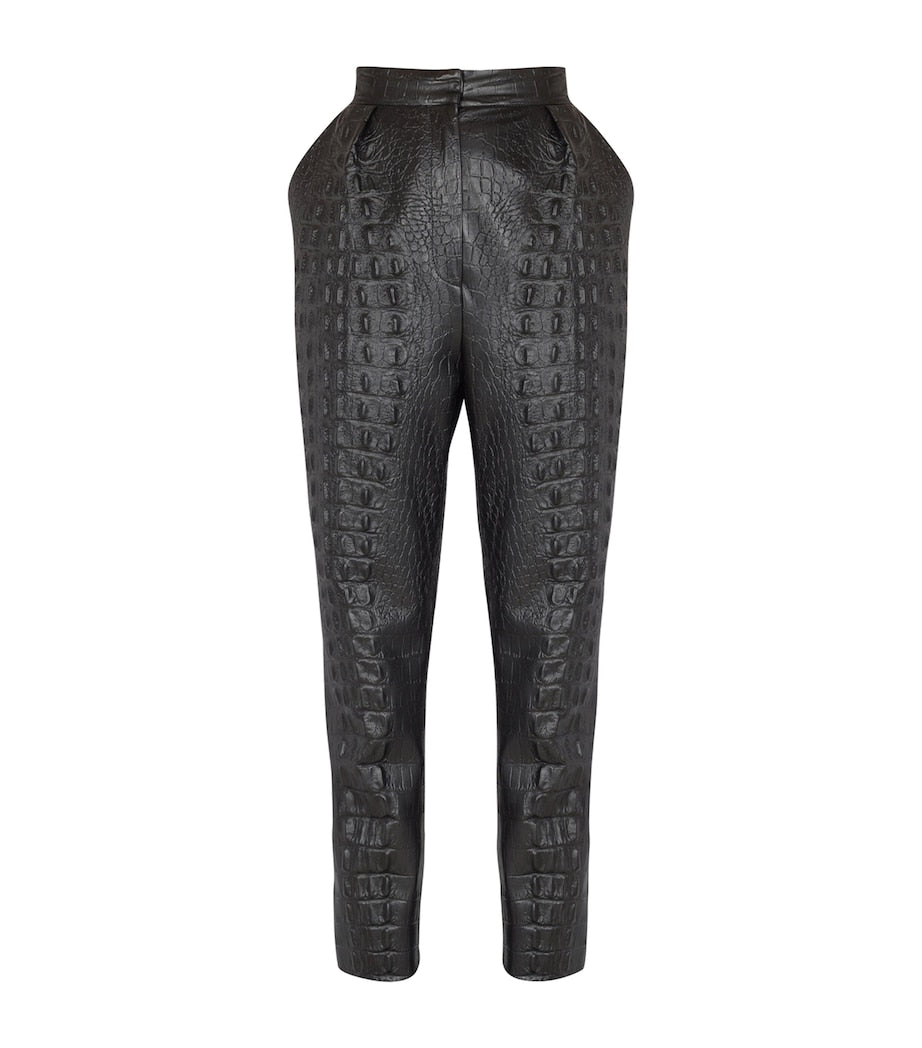 Balmain Black Croc-Embossed Straight-Leg Trousers