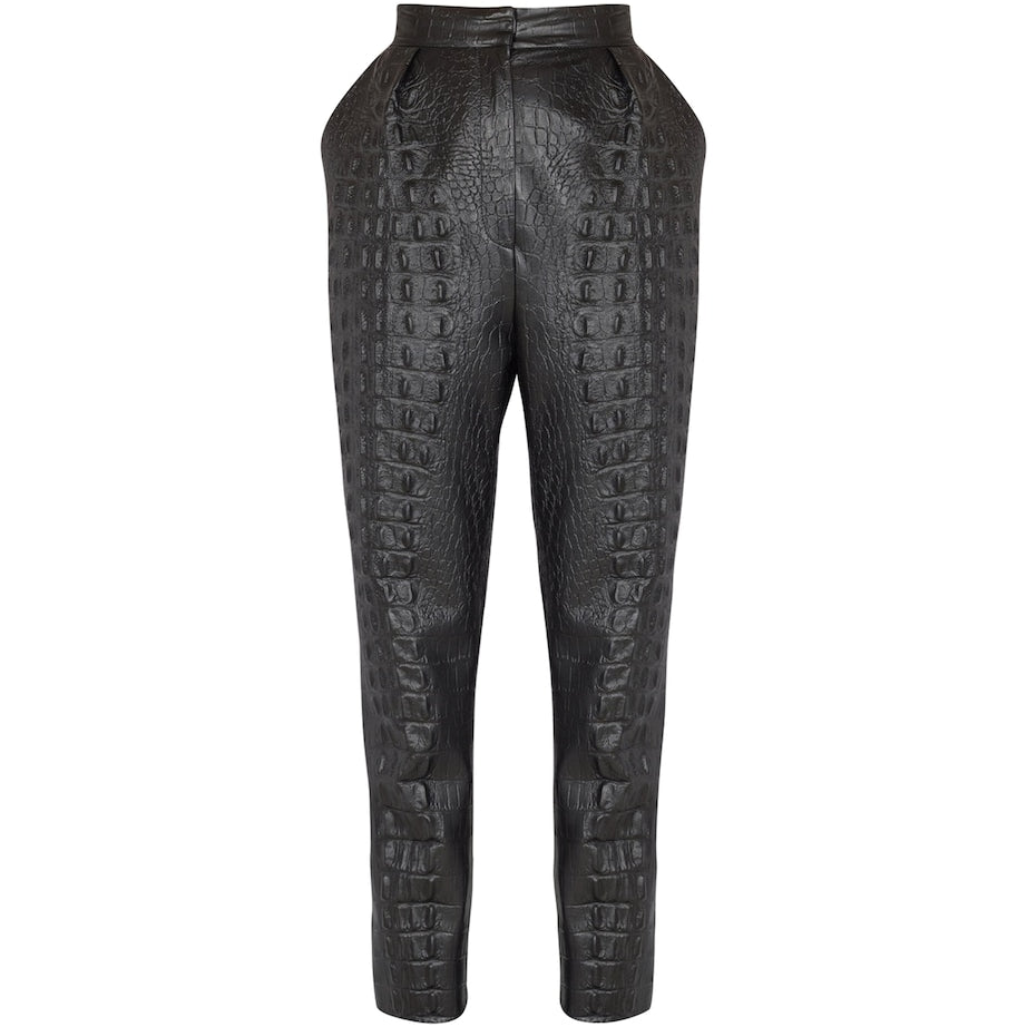 Balmain Black Croc-Embossed Straight-Leg Trousers