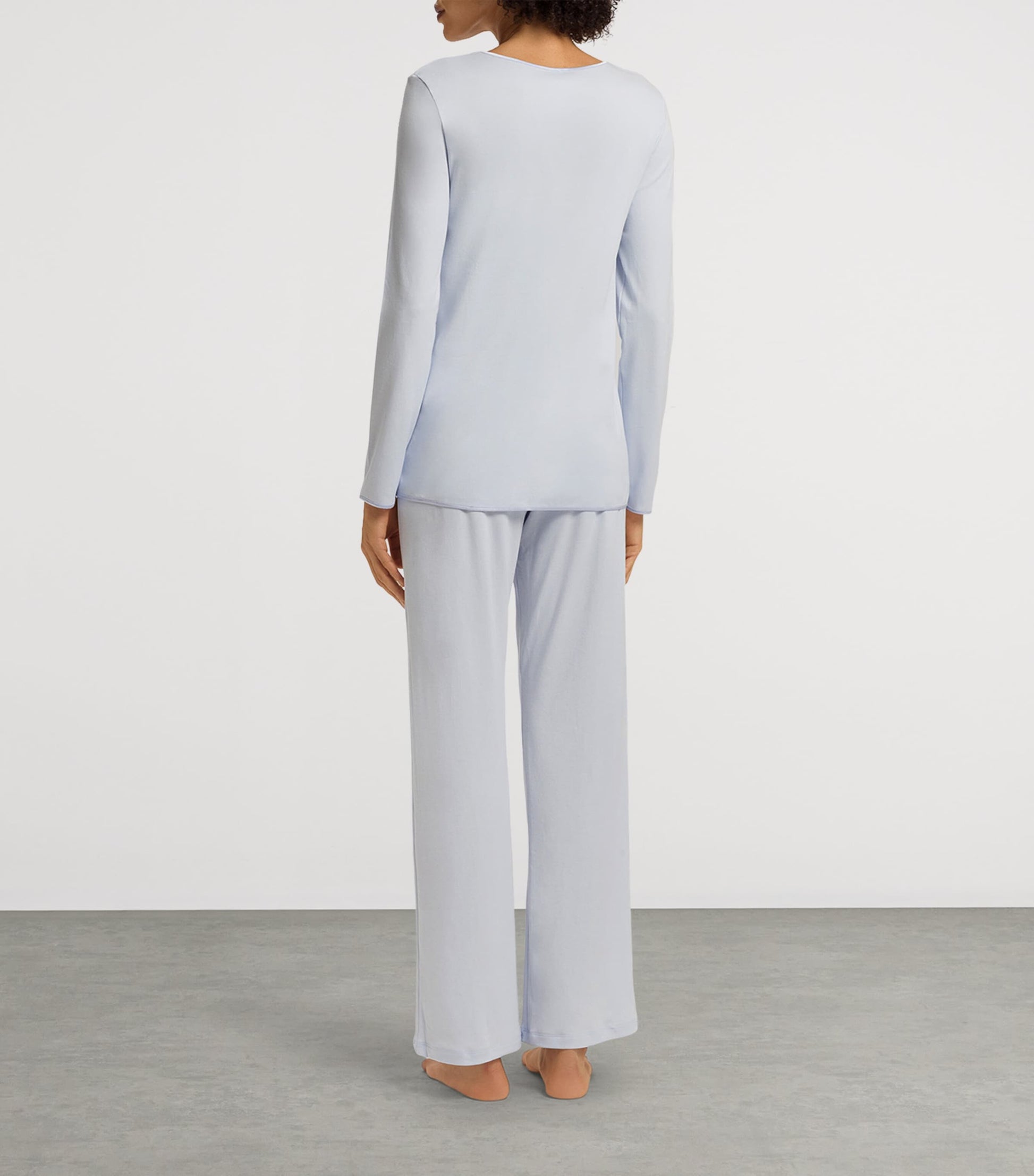 Hanro Blue Cotton Long-Sleeve Pyjama Set