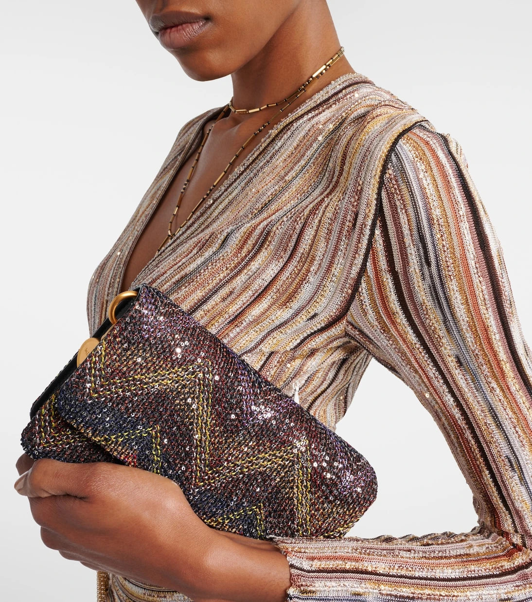 Missoni - Caperdoni Small leather-trimmed sequined crossbody bag