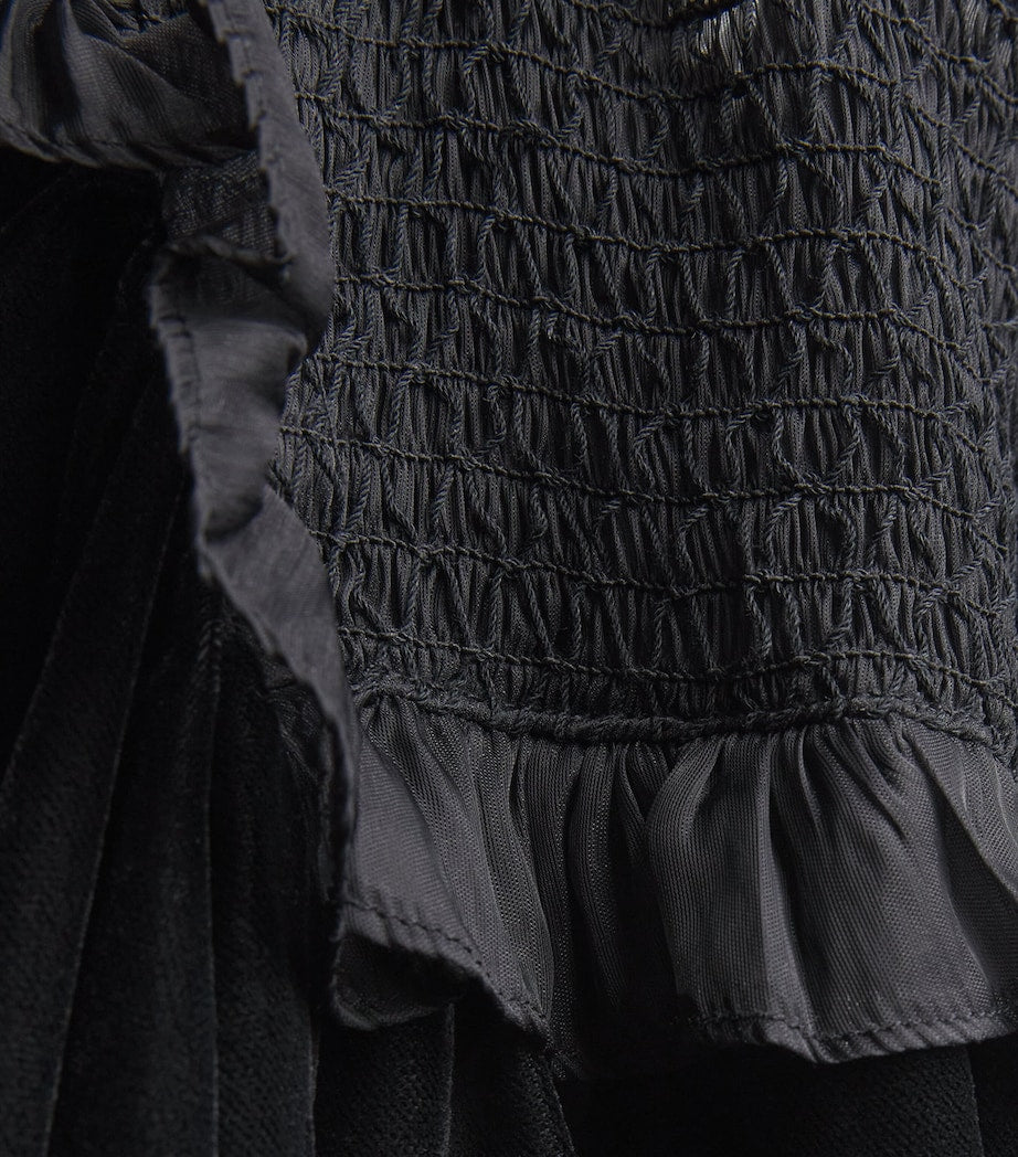 PETITE AMALIE Black Shirred Organza Velvet Dress (4-16 Years)