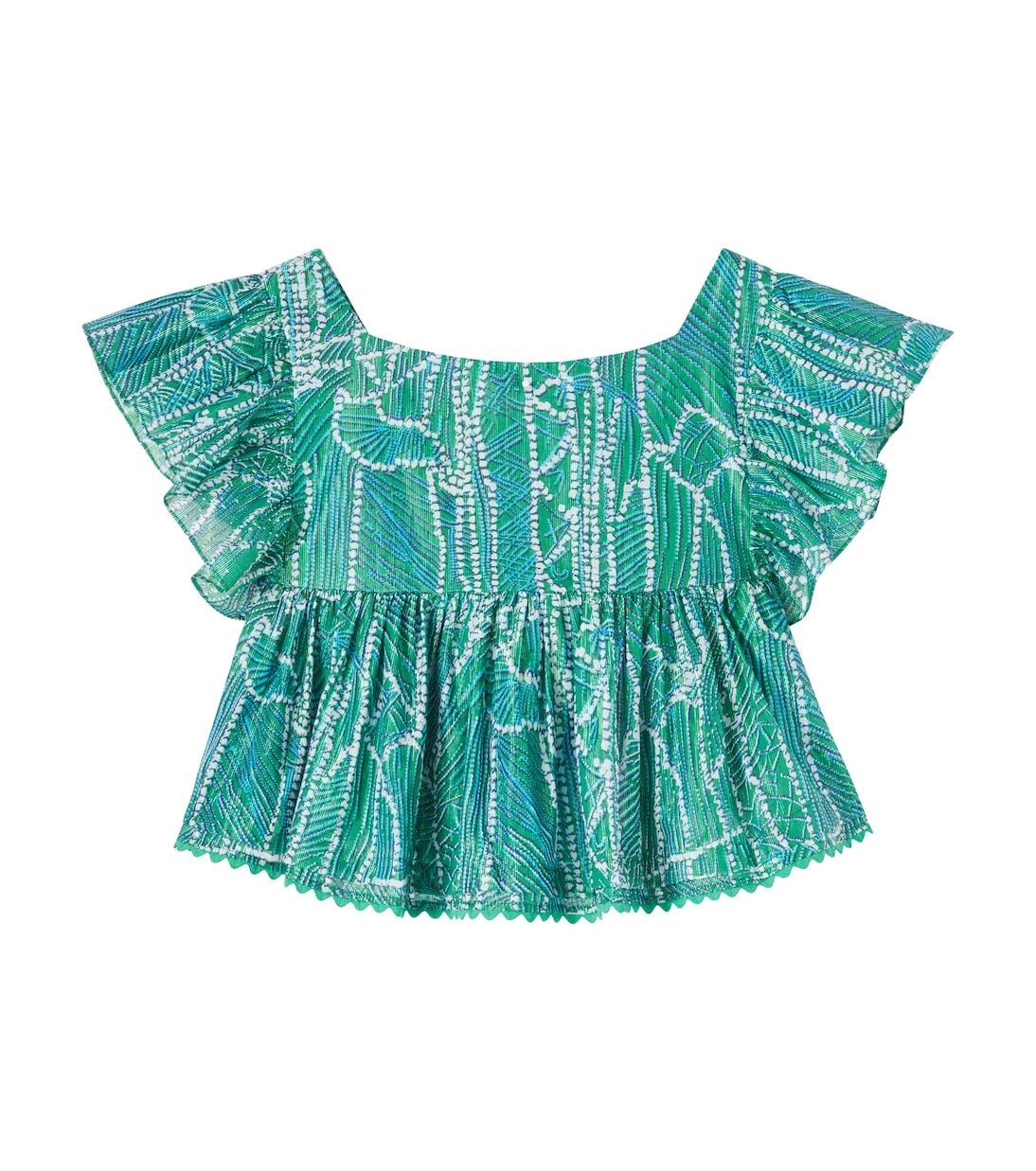 Poupette St Barth Kids - Cycas printed ruffled cotton-blend top