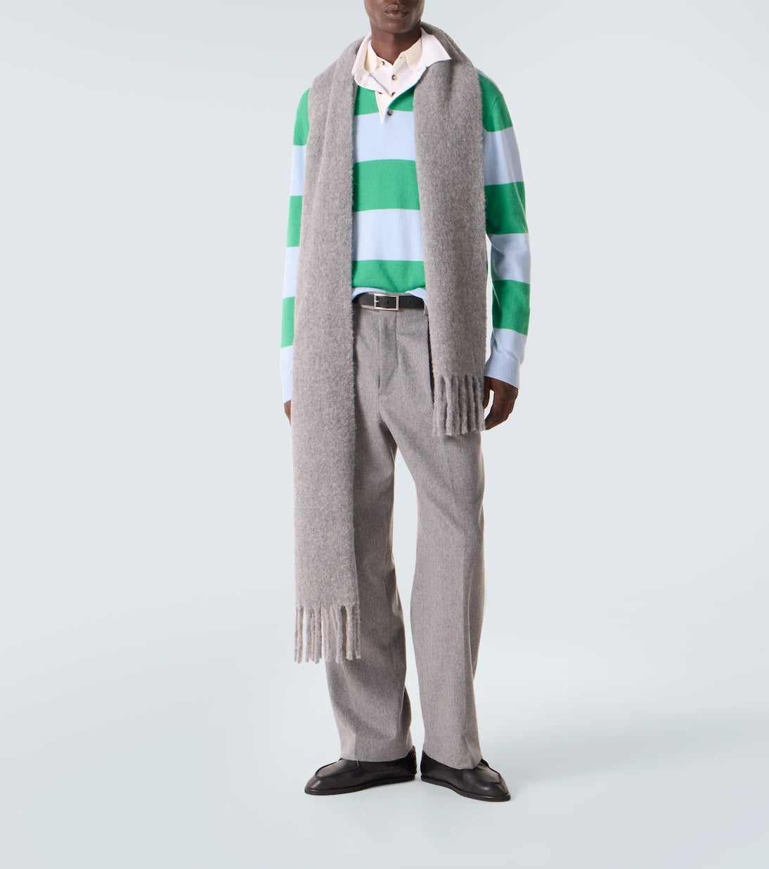 Allude - Striped wool and cashmere polo sweater
