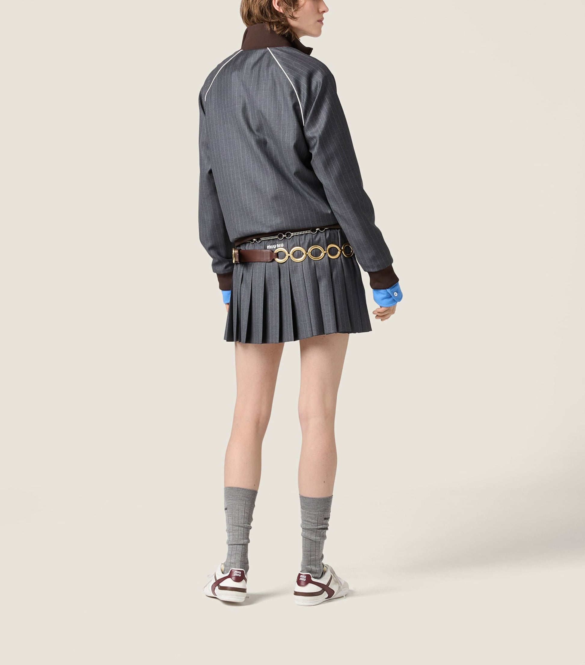 Grey Wool Pleated Mini Skirt