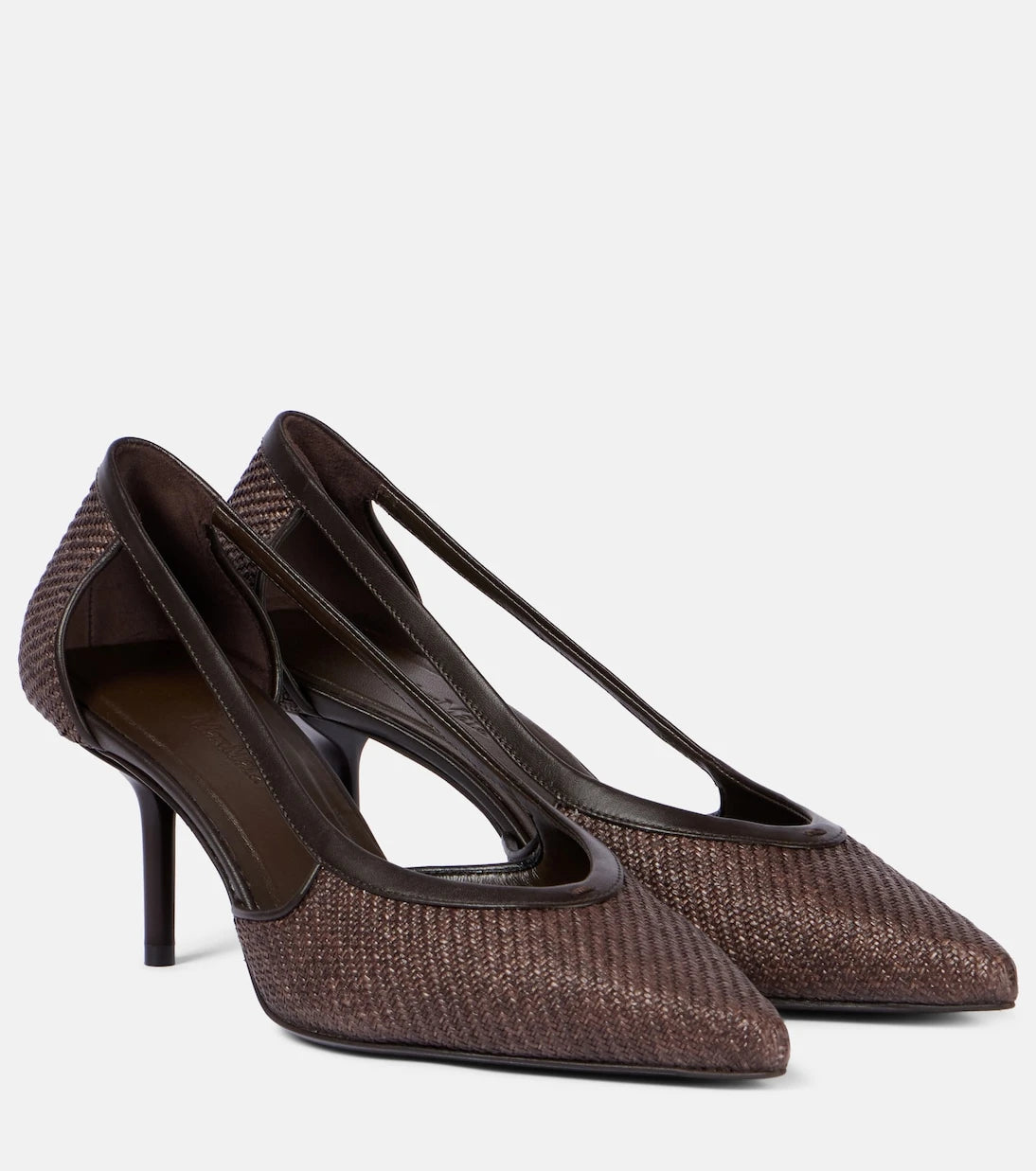 Max Mara - Straw leather-trimmed raffia-effect pumps