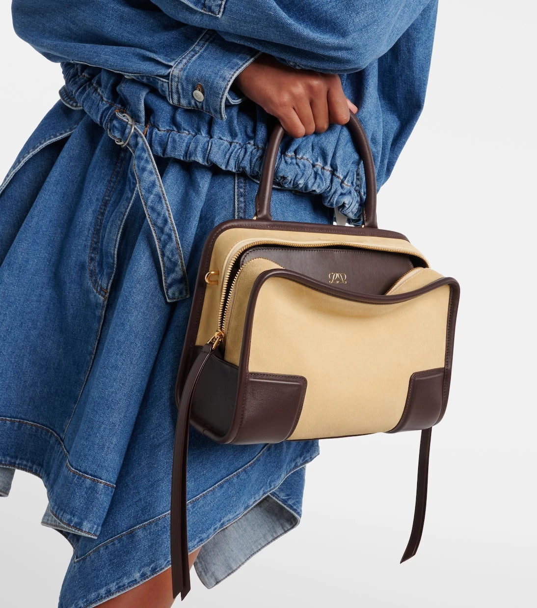 Loewe - Amazona 180 leather-trimmed suede top-handle bag