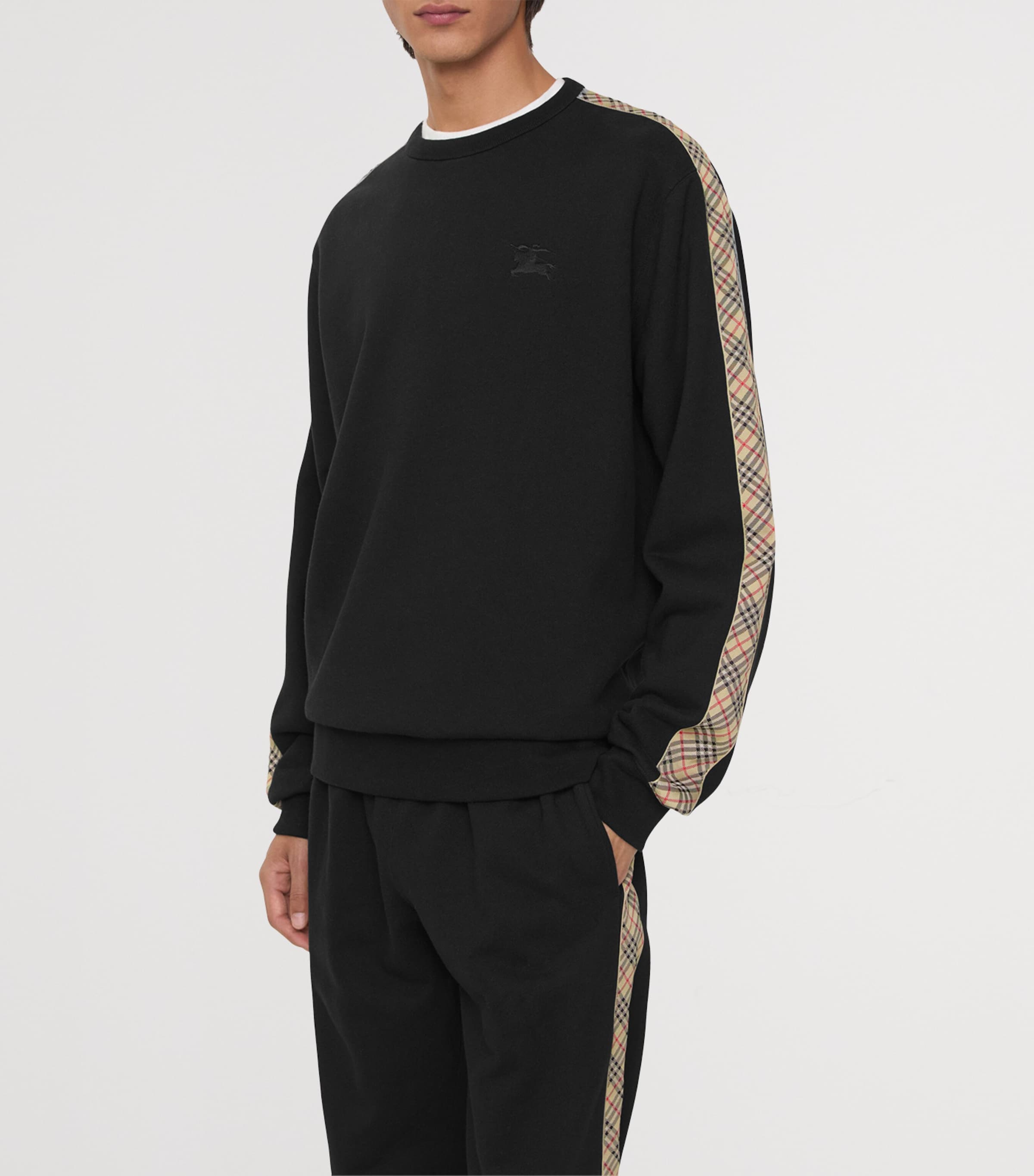 Burberry Black Cotton Check-Trim Sweatshirt