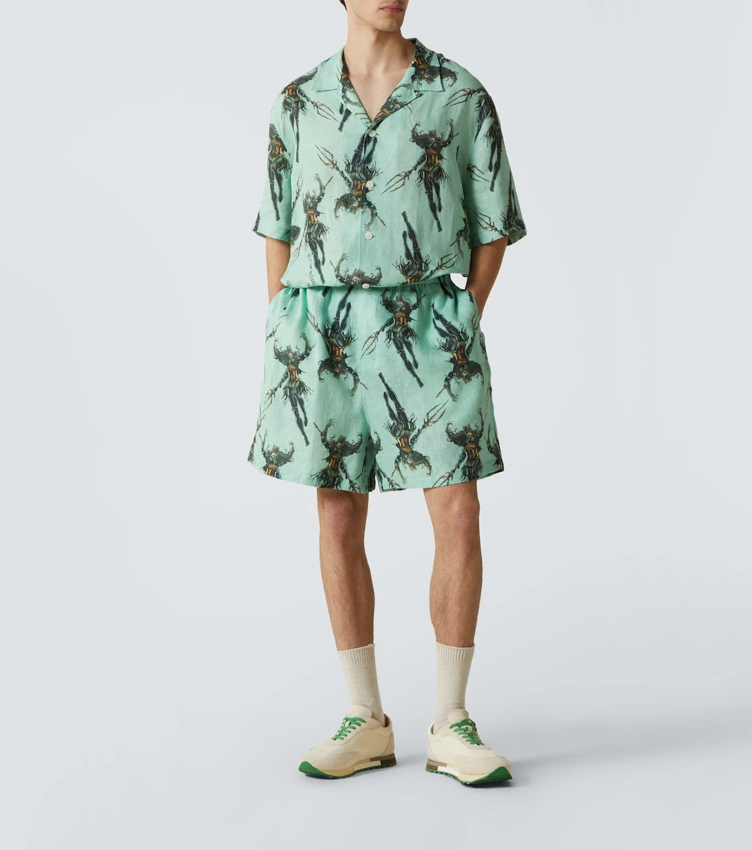 Acne Studios - قميص بولينغ من الكتان المطبوع