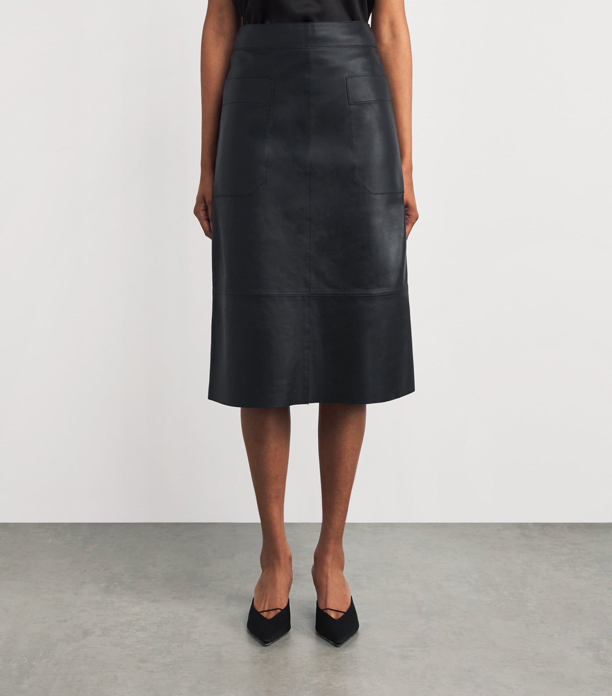 Leather Blomfield Midi Skirt BLACK
