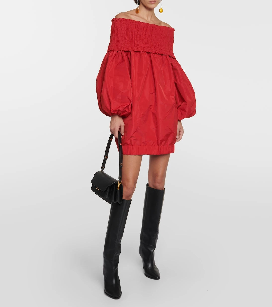 Patou - Smocked off-shoulder crêpe minidress