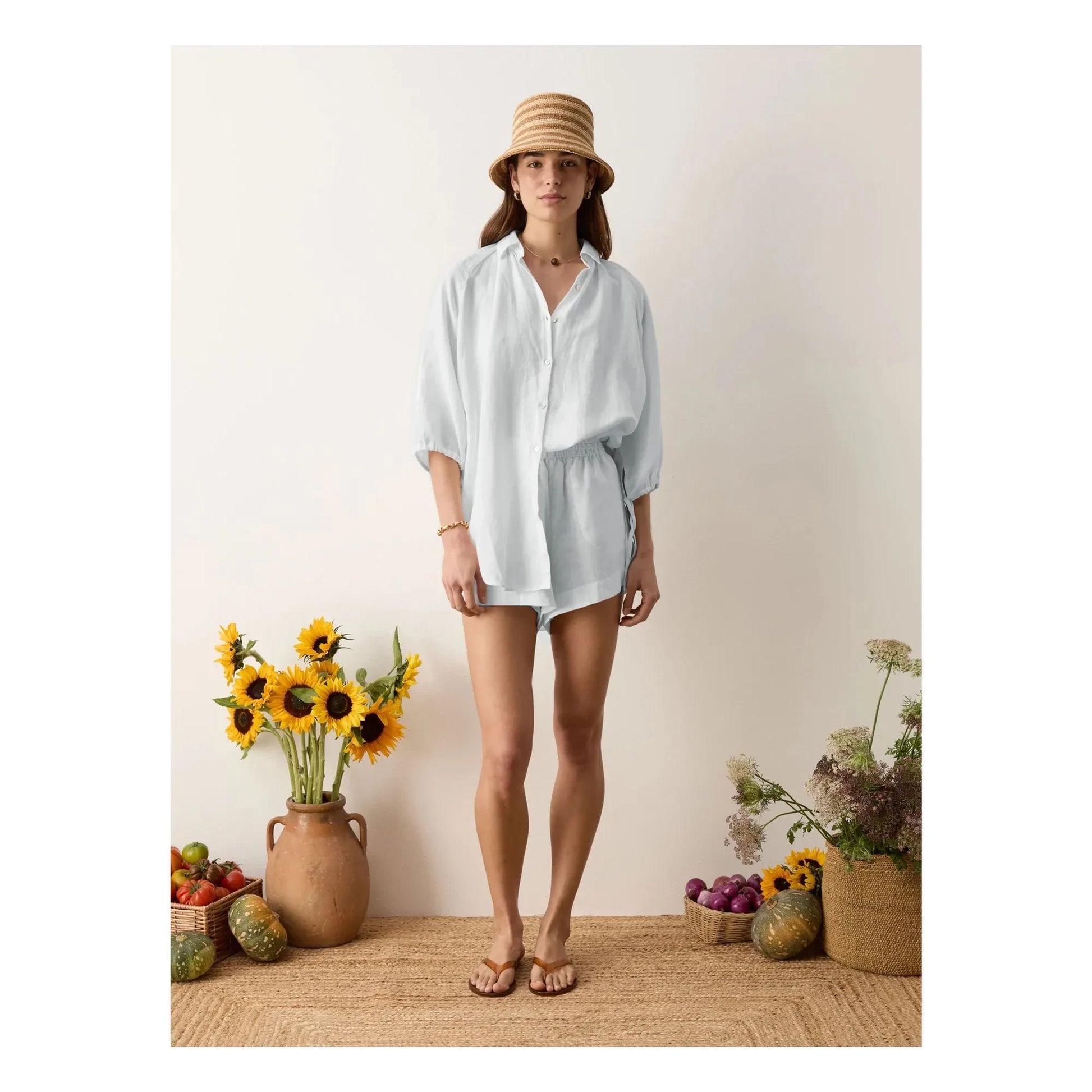 Boteh - La Ponche Linen and Cotton Shorts | Light blue