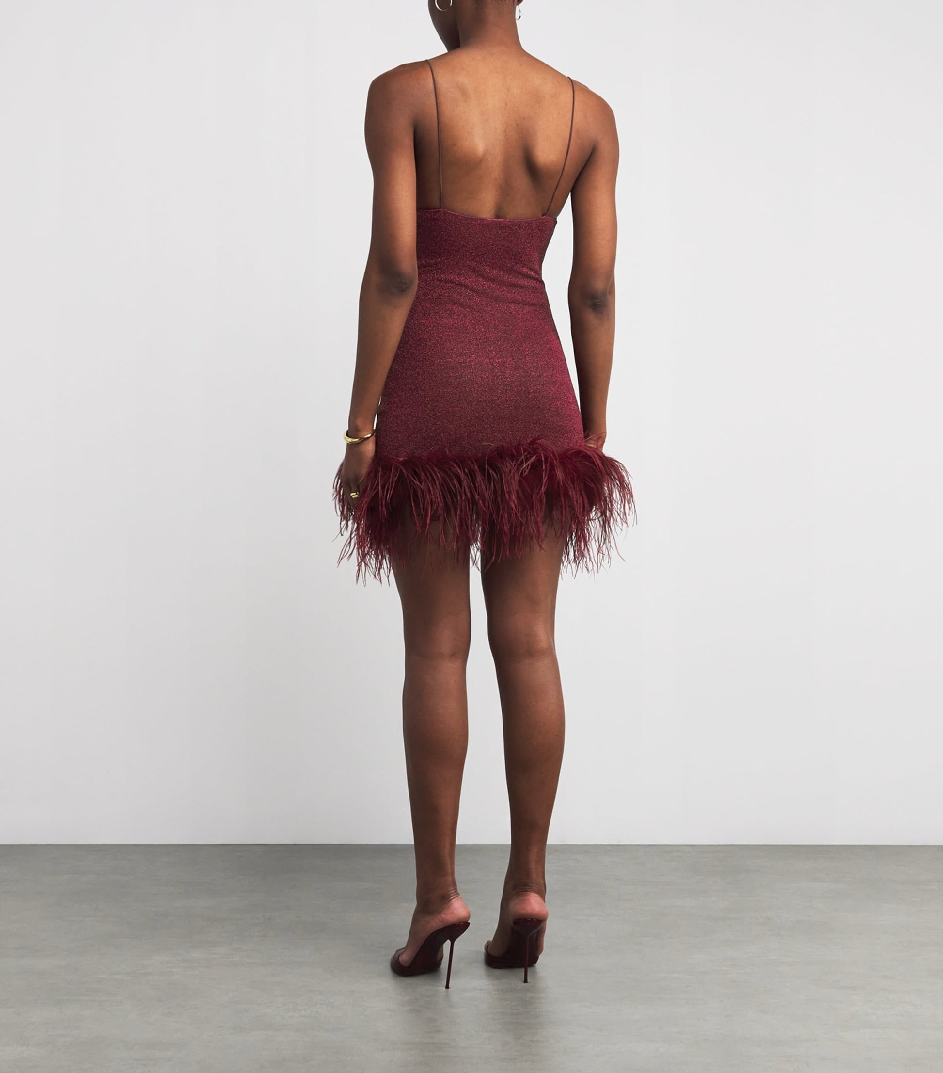 Oséree Burgundy Lumière Feather Mini Dress