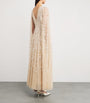 Beige Cape-Detail Clover Maxi Dress