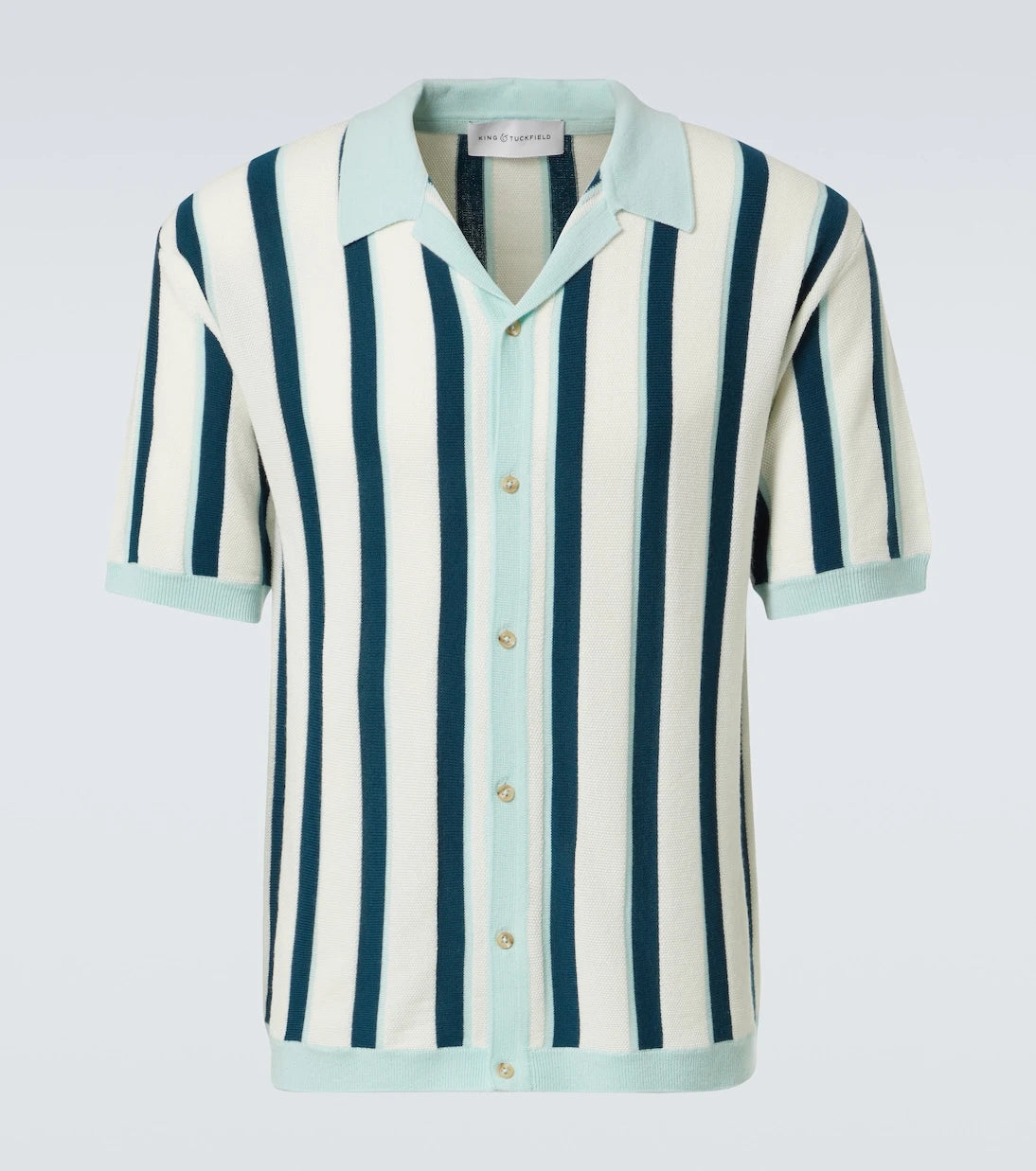 King & Tuckfield - Striped knitted wool bowling shirt