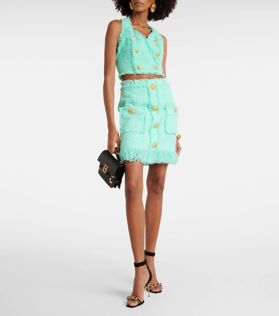 Balmain - Fringed tweed miniskirt