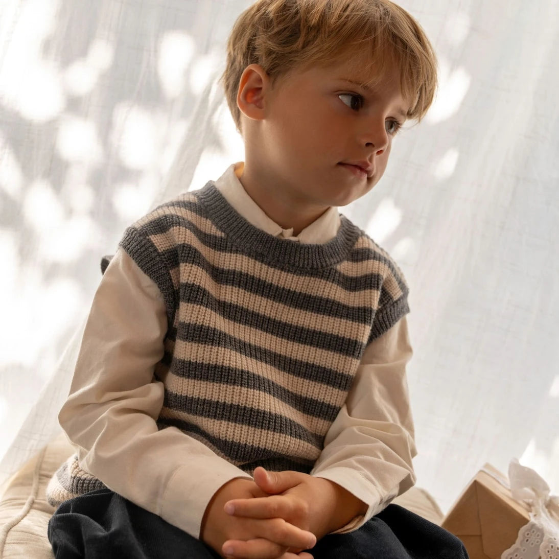 قميص صوفي بلا أكمام مخطط Wheat - Baby Ruby
