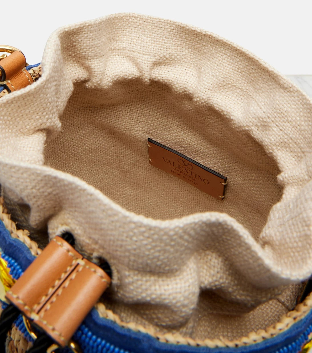 Valentino Garavani - VLogo Small embellished raffia-effect bucket bag