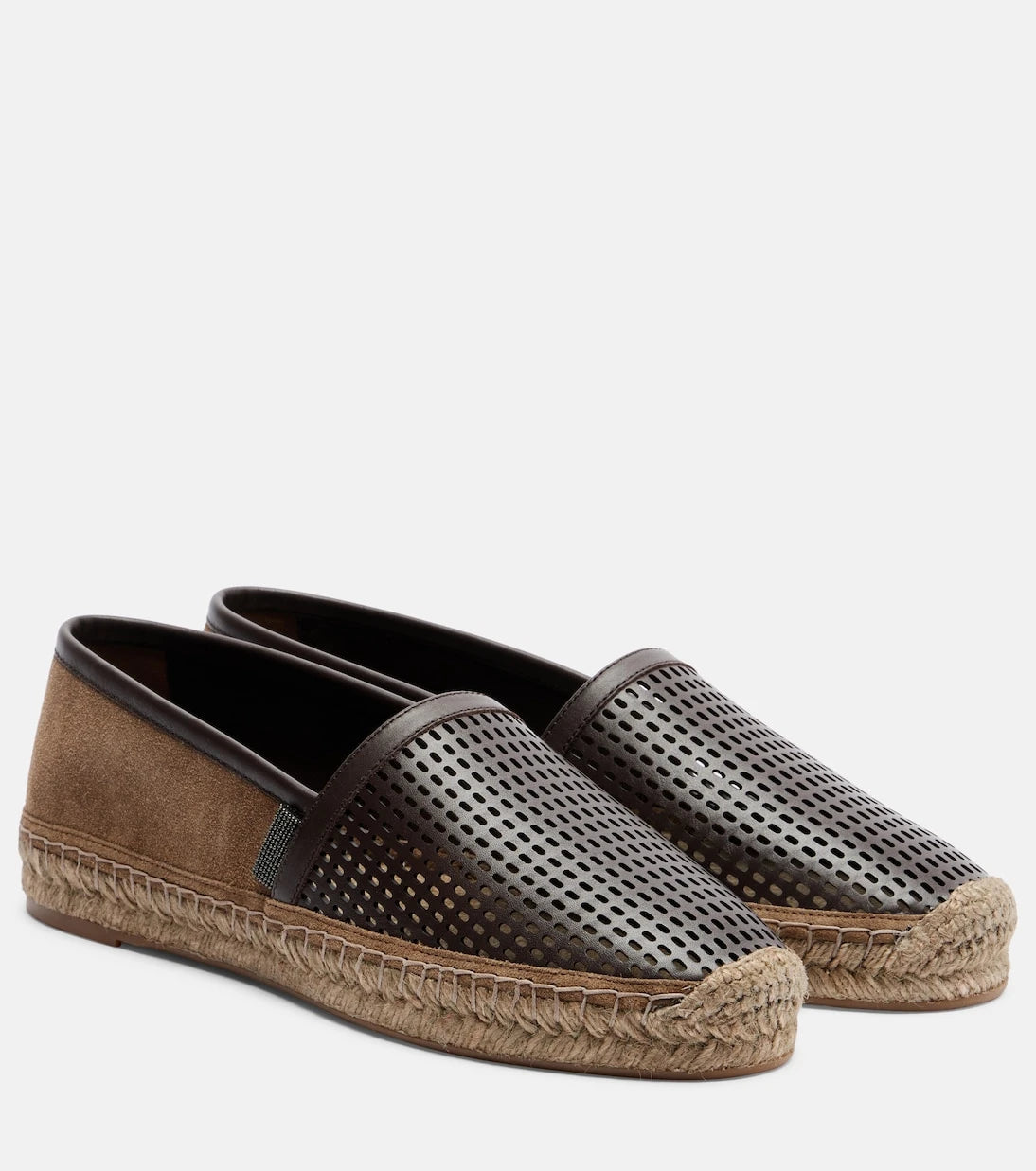 Brunello Cucinelli - Monili leather and suede espadrilles