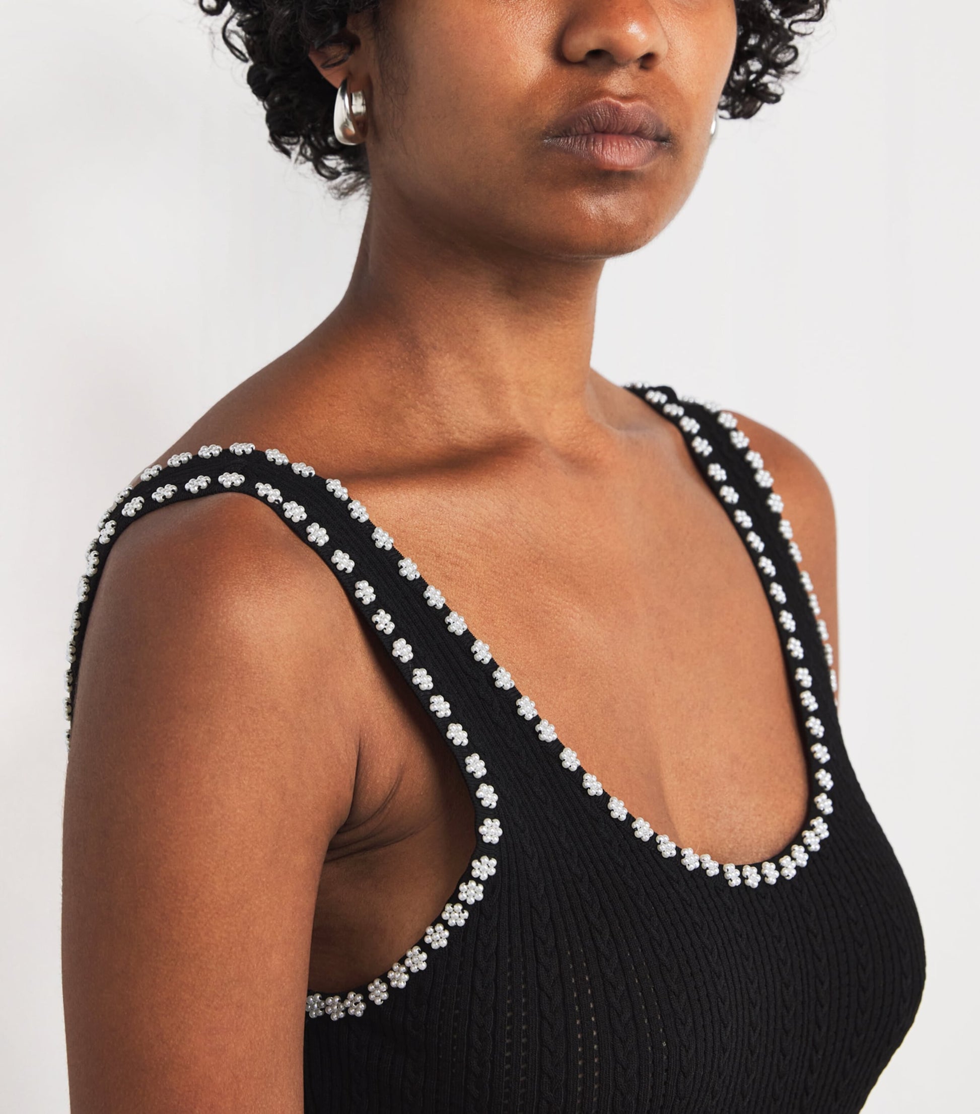 Black Knitted Pearl-Embellished Dress
