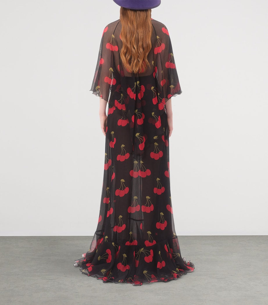 Valentino Black Silk Cherryfic Maxi Dress