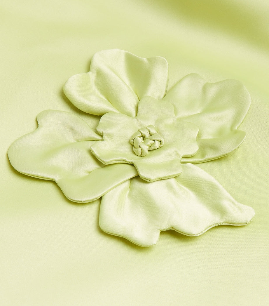 LEO LIN Green Satin Floral Leia Mini Dress