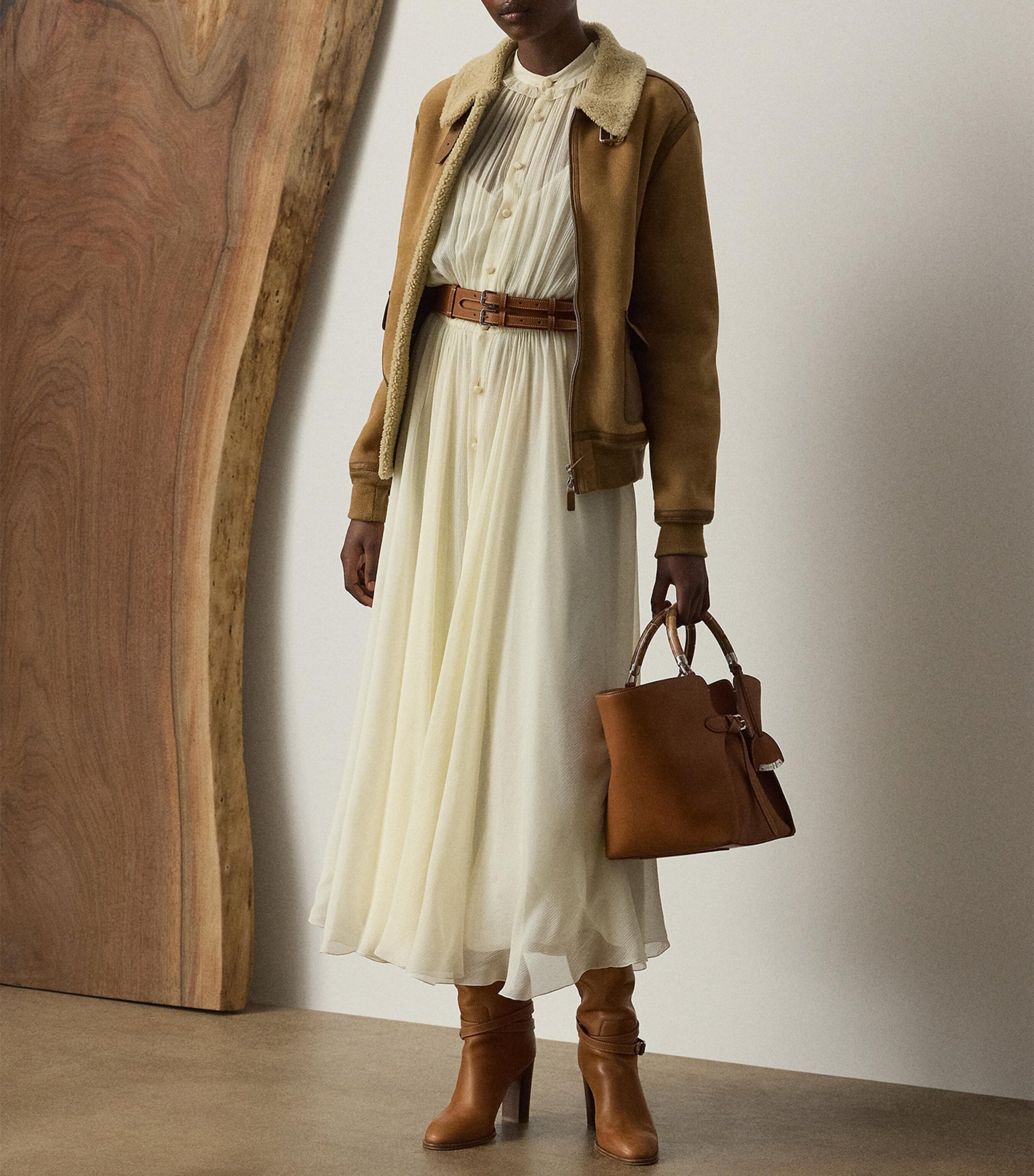 Ralph Lauren Collection Beige Mulberry Silk Grantly Midi Shirt Dress