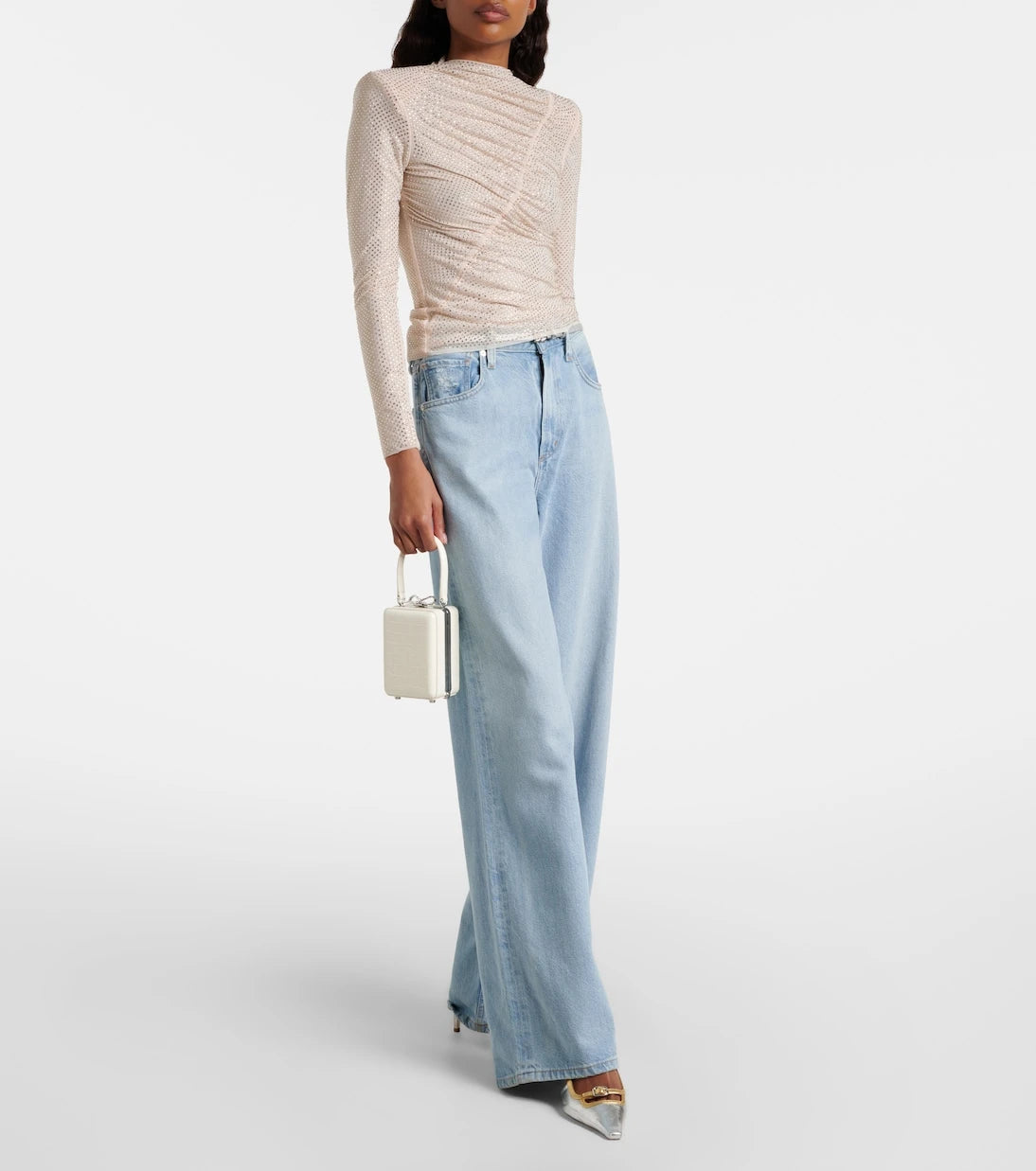 Self-Portrait - Micro croc-effect embellished leather tote bag