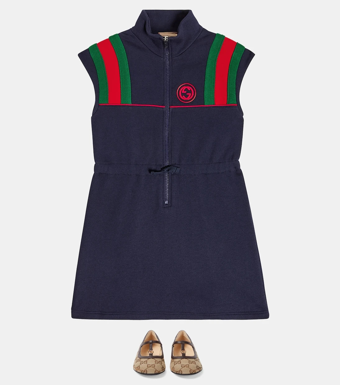 Gucci Kids - حذاء باليه مسطح مزين بجلد شعار GG المزدوج