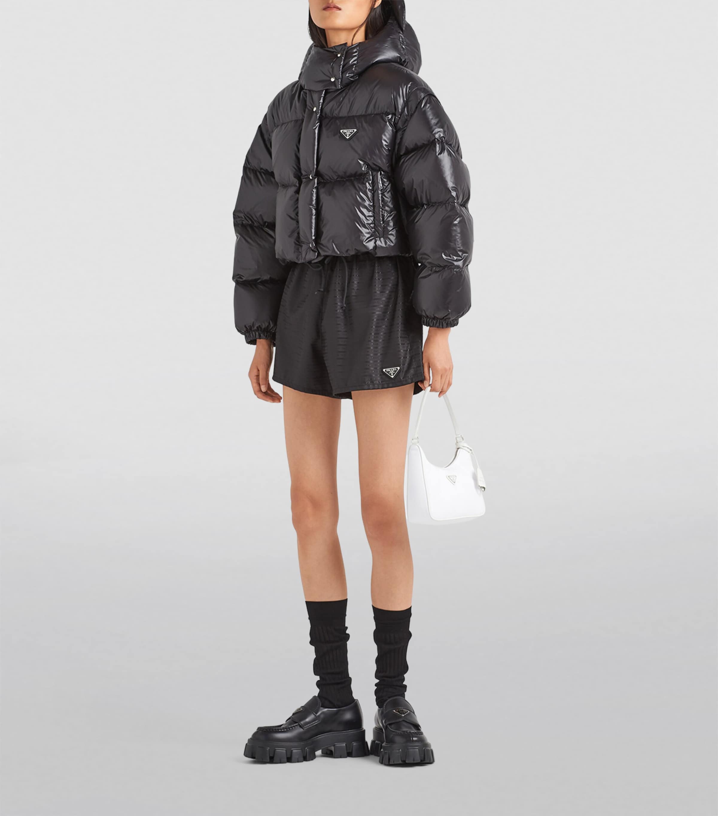 Prada Black Crop Re-Nylon Puffer Jacket