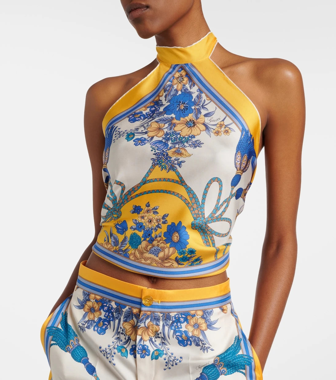 Gucci - Printed halterneck silk twill top