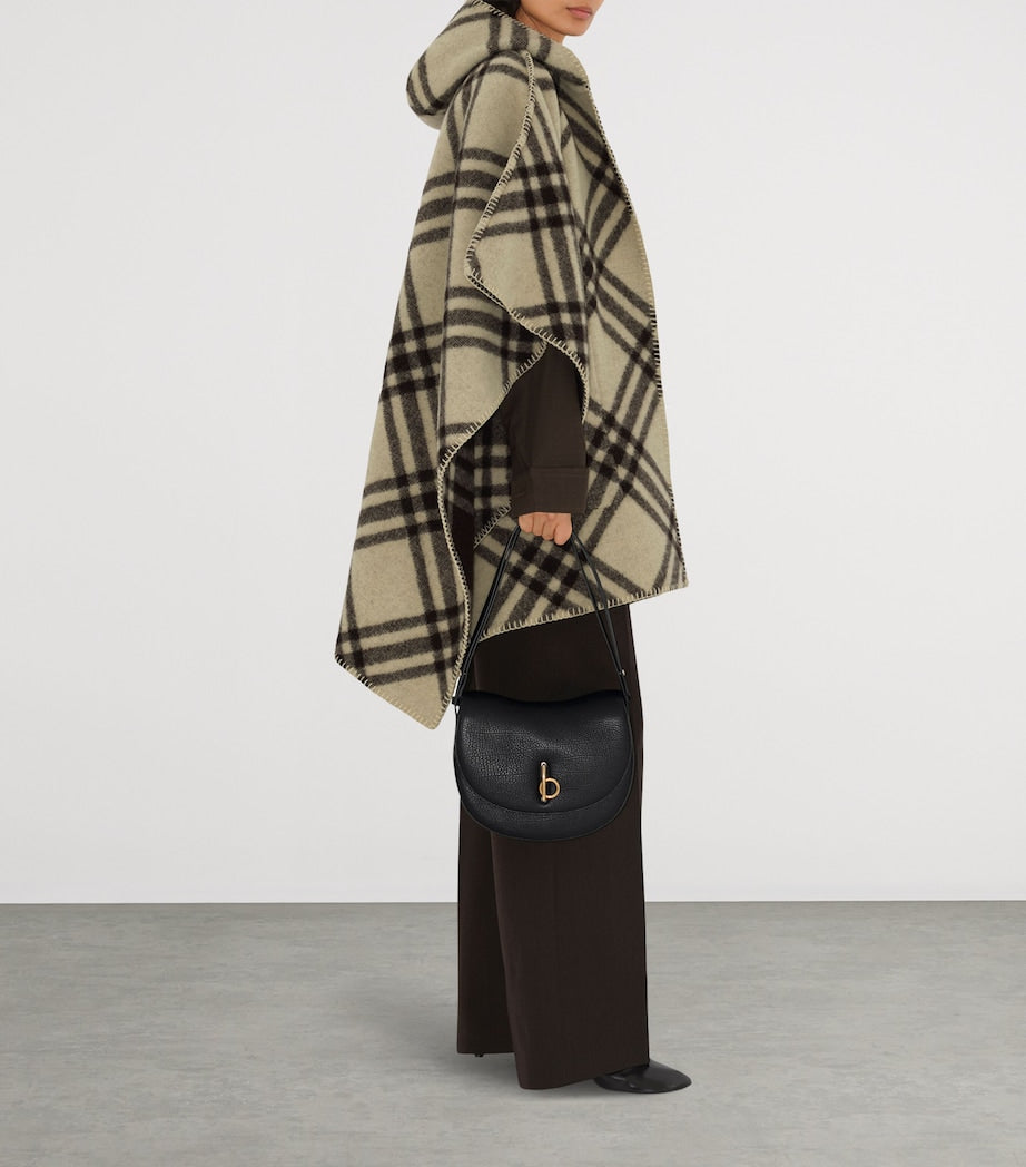 Burberry Beige Wool Reversible Check Hooded Cape
