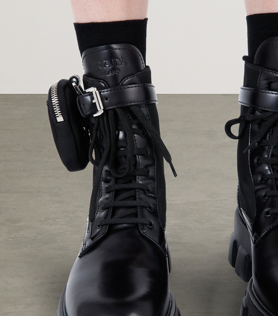 Prada Black Leather Monolith Boots with Pouch 55