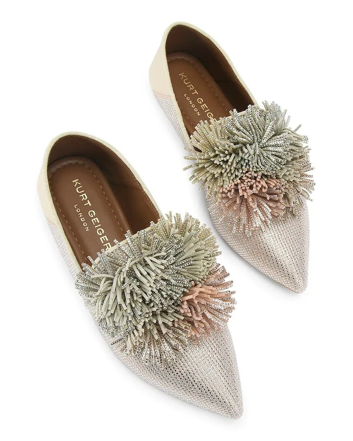 Kurt Geiger London Pom Pom Point Slip On Kadife Mokasen