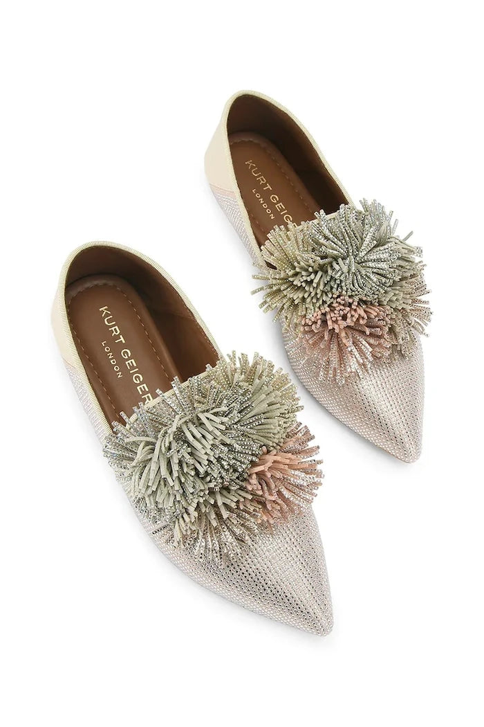 Kurt Geiger London Pom Pom Point Slip On Kadife Mokasen