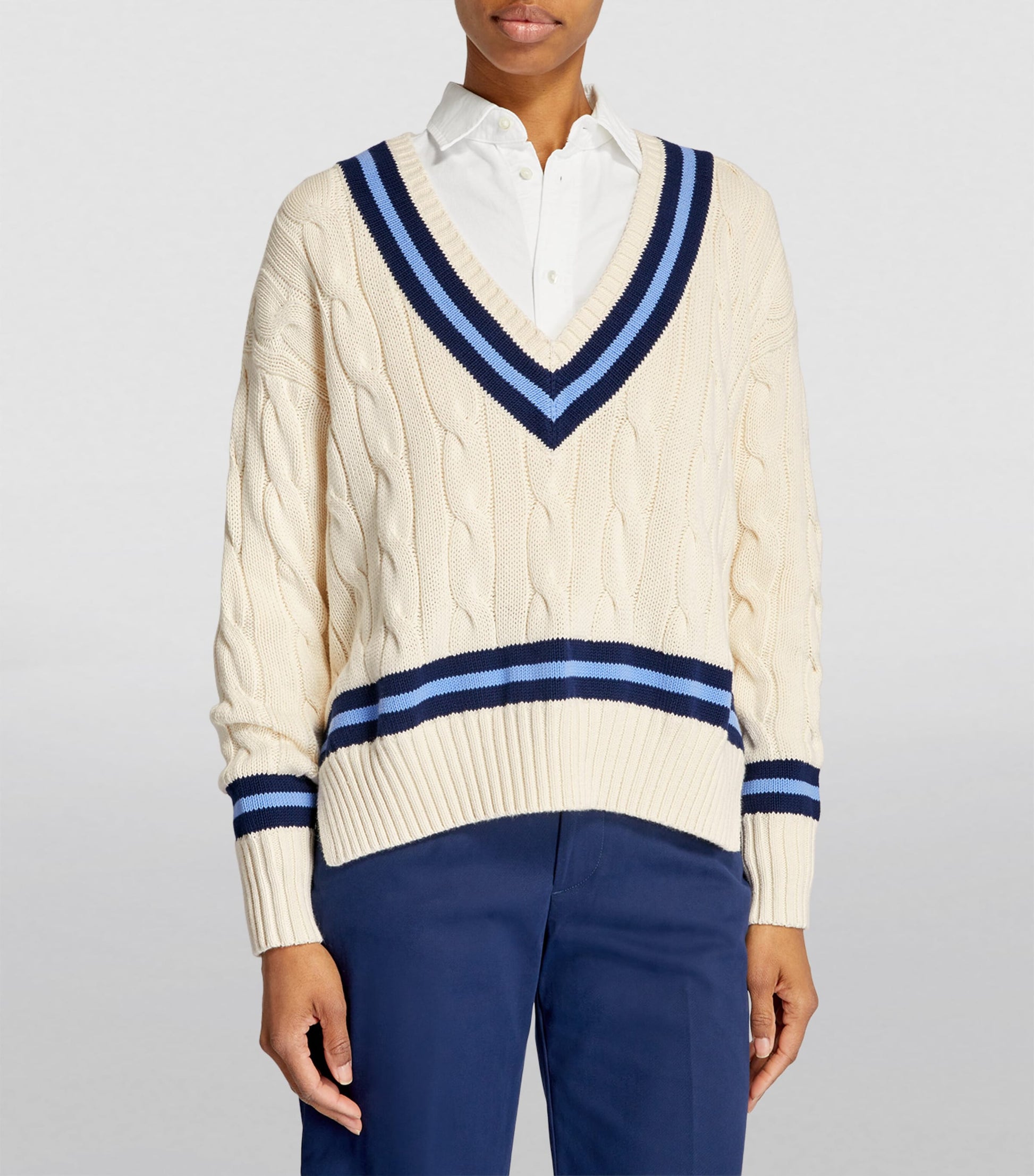 Polo Ralph Lauren Blue Cable-Knit Cricket Sweater