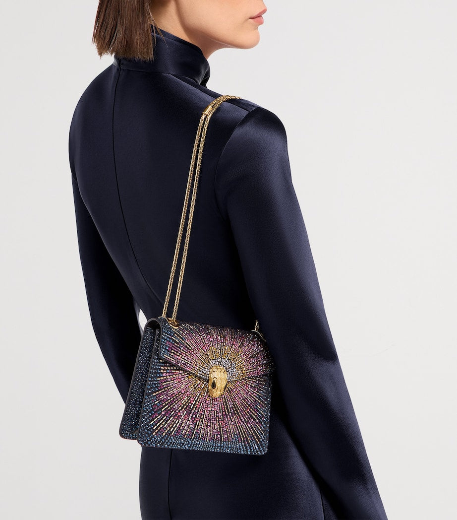 Blue Small Crystal-Embellished Suede Serpenti Forever Day-to-Night Shoulder Bag