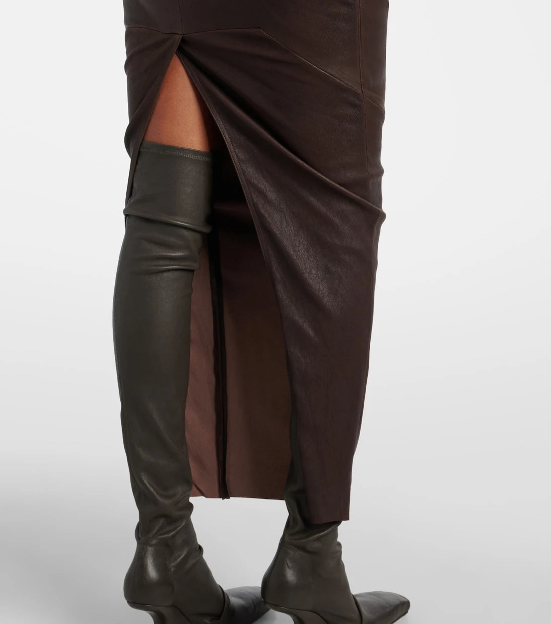 Rick Owens - Dirt Pillar leather and cotton maxi skirt