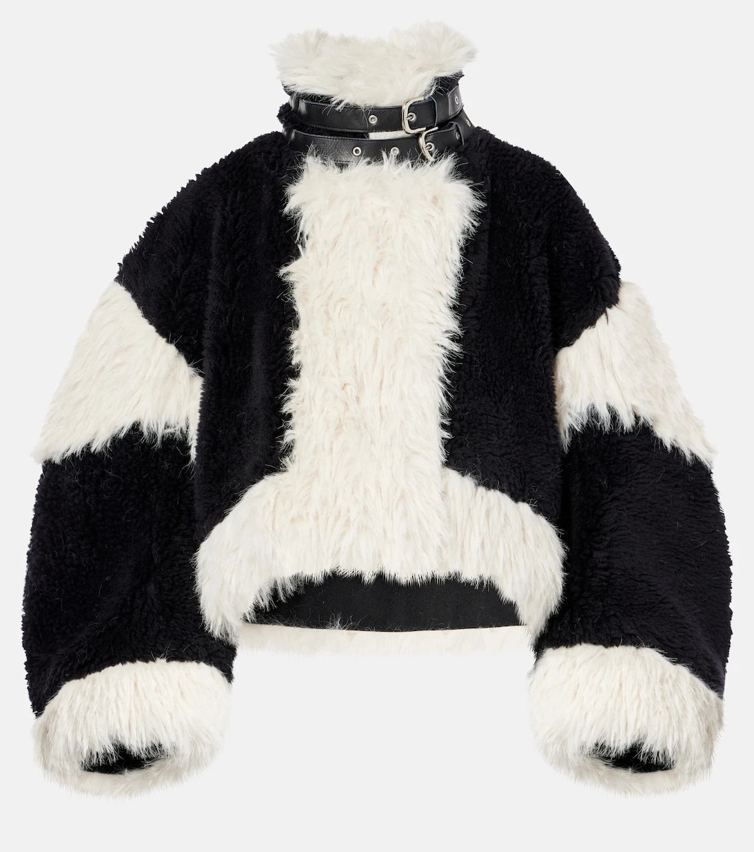 Sacai - جاكيت صوف بقصة كبيرة مزين بالفرو الصناعي