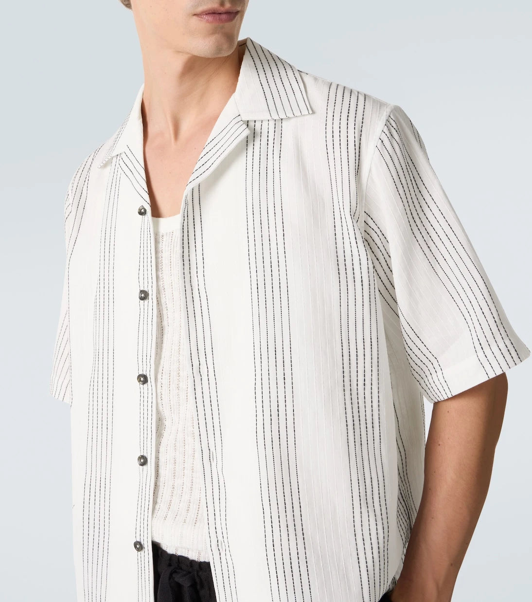 Commas - Textured Striped cotton bowling shirt