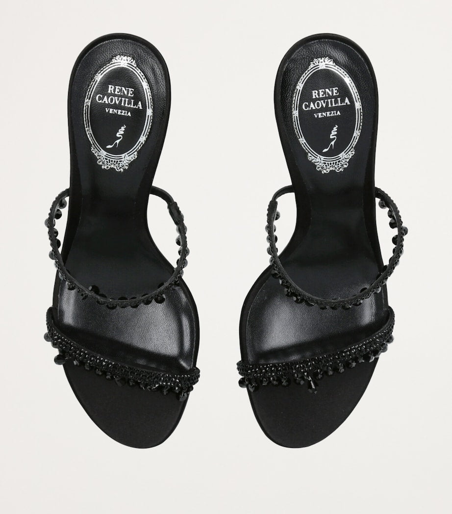 René Caovilla Black Embellished Chandelier Heeled Mules 80