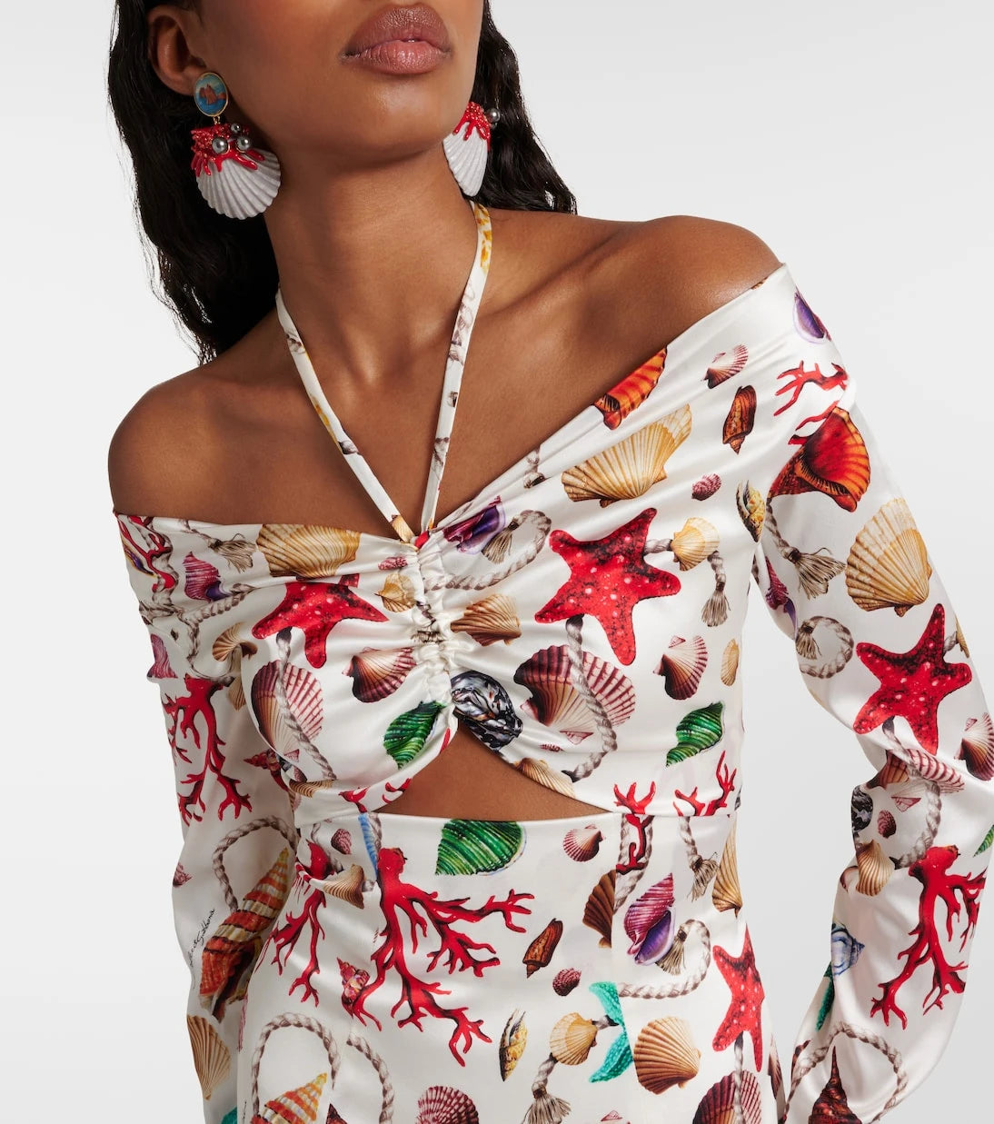 Dolce&Gabbana - فستان متوسط الطول من مزيج الحرير بطبعة كابري