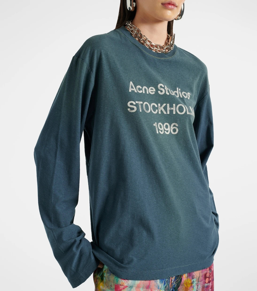 Acne Studios - تي شيرت من مزيج القطن المجعد وشعار العلامة